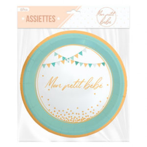 Assiette baby shower bleu