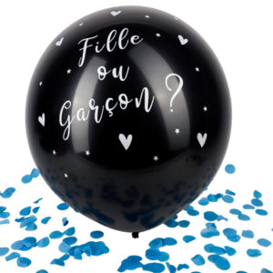 Ballon noir fille ou garçon (confettis bleus)