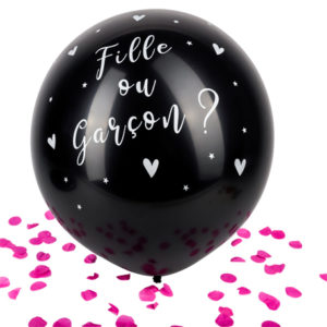 Ballon noir fille ou garçon (confettis roses)
